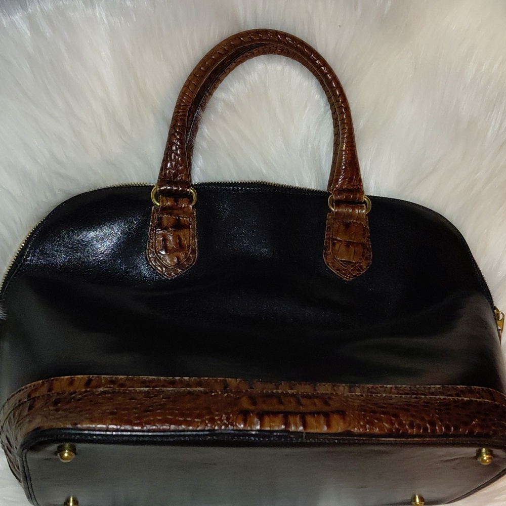 EUC Brahmin Black & Brown Croc Embossed Leather Dome Handbag "Tuscan" Collection